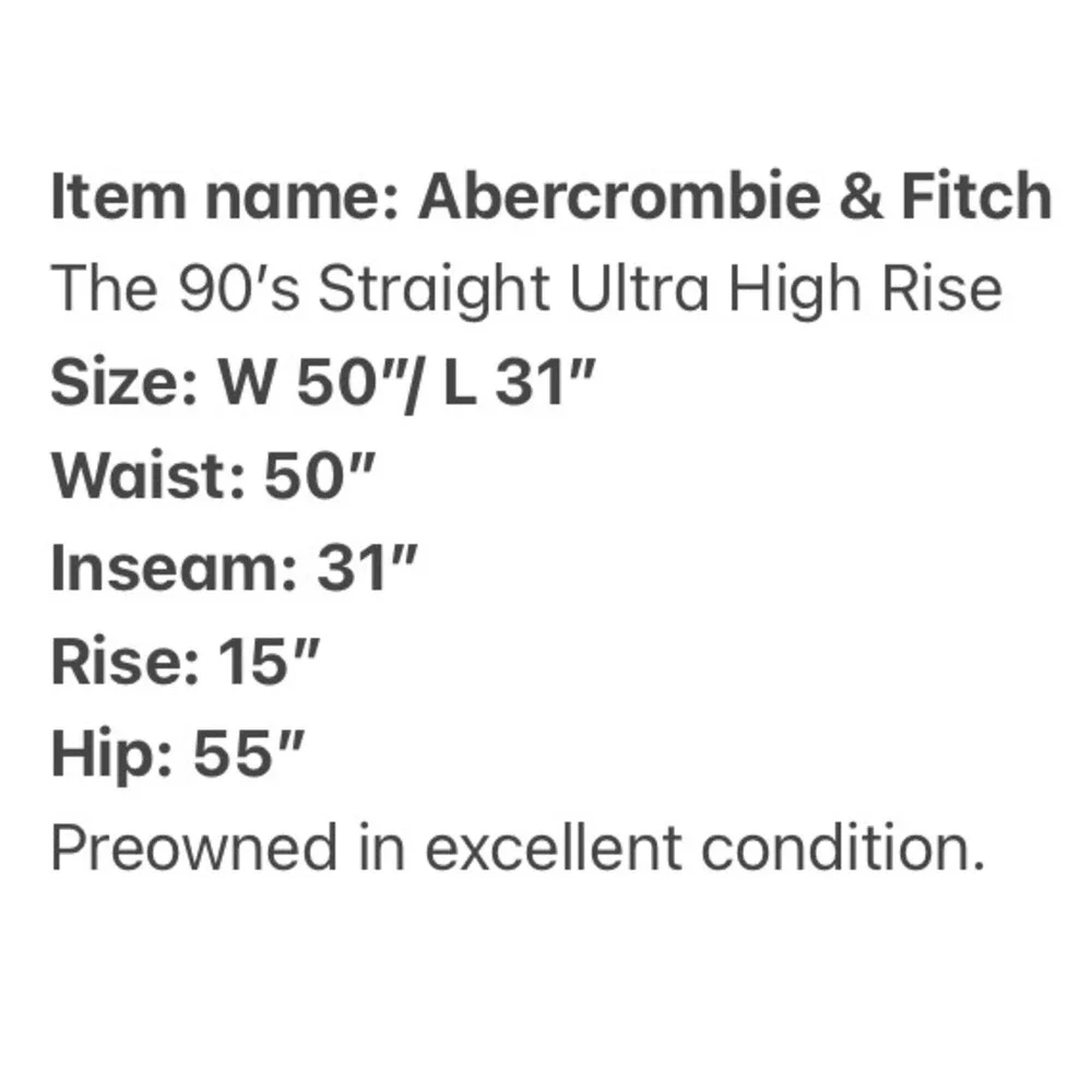 Abercrombie Fitch 90's Straight Ultra High Rise Mid Wash Denim‎ Jeans W50 L31
